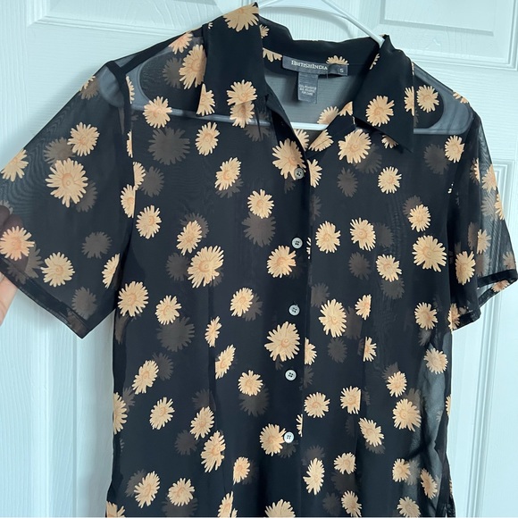 British India | Button Down Black Floral Sheer Top - Picture 6 of 6